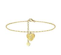 Skcess Cavigliera da donna in oro giallo 9 K 375 impermeabile Au375 oro cuore con lettera cavigliera glitter estate spiaggia gioielli bracciale bracciale, oro giallo 9 carati (375), Senza zirconi
