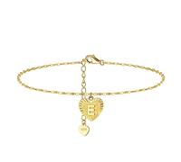 Skcess Cavigliera da donna in oro giallo 9 K 375 impermeabile Au375 oro cuore con lettera cavigliera glitter estate spiaggia gioielli bracciale bracciale, oro giallo 9 carati (375), Senza zirconi