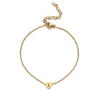 Skcess Cavigliera in oro giallo 375 per vacanze, cavigliera da donna boho 9 K, con lettere estive, spiaggia, sandali a piedi nudi, bracciale, oro giallo 9 carati (375), Senza zirconi