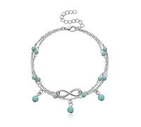 Skcess Cavigliera in stile bohémien, cavigliera da donna lunga in lega a doppio strato, con simbolo dell'infinito, a piedi nudi, da spiaggia, argento