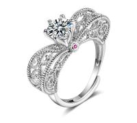 Skcess Divertente anello di fidanzamento in oro bianco 9 K, con moissanite bianca, per donne e donne, anelli di fidanzamento con sei artigli, 10, Oro bianco 9 carati, Moissanite