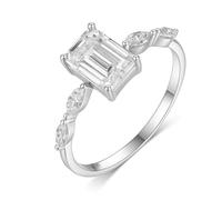 Skcess Fede nuziale da donna in oro bianco 9 K con moissanite bianca rettangolare da 2 ct, 10.5, Moissanite in oro bianco 18 carati, Zirconie sintetico