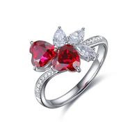 Skcess Fedi nuziali in argento Sterling rosso rubino sintetico Eternity anello doppio cuore con 2,36 ct rubino artificiale, 57 (18.1), Rubino sintetico, Rubino artificiale