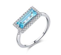 Skcess Fedi nuziali in oro bianco 9 K/14 carati, topazio blu, 4 x 10 mm, eleganti anelli moissanite da donna, 45 (14.3), metallo prezioso, Topazio