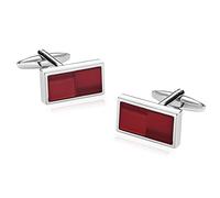 Skcess Gemelli da uomo in acciaio inox, colore rosso argento, gemelli rettangolari da uomo per matrimonio, regalo da uomo, 2 x 1.1 cm, Acciaio inossidabile, Nessuna pietra preziosa