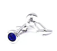 Skcess Gemelli da uomo in rame con gemello, gemelli rotondi in cristallo e zirconia cubica blu, idea regalo per gli uomini