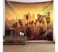 Skcess Grazioso arazzo in poliestere, giallo marrone cocco albero tropicale città paesaggio arazzo da parete per uomo 150 x 130 cm