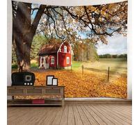 Skcess Moderno arazzo da parete in poliestere, giallo rosso marrone acero foglie cadute casa arazzo arte 350 x 256 cm