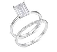 Skcess Set di 2 anelli di fidanzamento in oro bianco 9 K con moissanite bianca da 3 ct