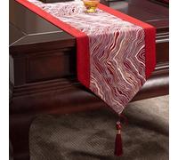 Skcess Table Runner rosso Zen, motivo a onde jacquard, con nappe, runner da tavolo, in cotone e lino, per sala da pranzo, feste, 33 x 210 cm