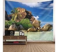 Skcess Tappeto da parete, 150 x 150 cm, in poliestere, motivo: cielo blu, mare e rocce