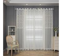 Skcess Tende a pannello bianche in poliestere, set di 2 pannelli con fiori e foglie ricamate, 137 x 238 cm (larghezza x altezza), 2 pezzi