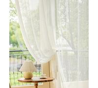 Skcess Tende bianche per soggiorno e sala da pranzo, in garza, tinta unita, a lisca di pesce, 101 x 213 cm (larghezza x altezza), 2 pezzi