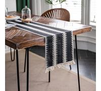 Skcess Tovaglia runner da tavolo, 30 x 400 cm, ondulata con motivo a nappe, in cotone e lino, runner da tavolo, moderno, per San Valentino, sala da pranzo, feste, colore bianco e nero