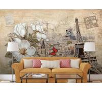 skdhlifpj Carta Da Parati 3d Fotografia Architettura Floreale Europea 430cmx300cm Gigli Retrò Nostalgici Fiori E Torre Eiffel Camera Da Letto Soggiorno Decorazione Sfondo