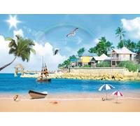 skdhlifpj Carta Da Parati 3d Fotografia Vista Sulla Spiaggia Illuminata Dal Sole 250cmx175cm Spiaggia Dell'Egeo Palme Gabbiani Camera Da Letto Soggiorno Decorazione Sfondo