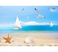 skdhlifpj Carta Da Parati Paesaggio naturale 3d Tessuto Non Tessuto Fotografia Cielo Azzurro Estivo Nuvole Bianche Mare Spiaggia E Barche A Vela Sfondo 150cmx105cm Camera Da Letto Soggiorno Sfondo