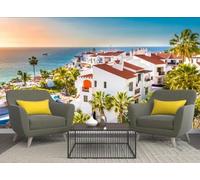 skdhlifpj Carta Da Parati Paesaggio naturale 3d Tessuto Non Tessuto Fotografia Mare Blu Isola Città Costiera E Villa Sfondo 300cmx256cm Camera Da Letto Soggiorno Sfondo
