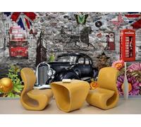 skdhlifpj Carta Da Parati Retrò 3d Tessuto Non Tessuto Fotografia Auto D'Epoca Autobus E Cabina Telefonica In Stile Retrò 300cmx256cm Camera Da Letto Soggiorno Sfondo