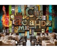 skdhlifpj Carta Da Parati Retrò 3d Tessuto Non Tessuto Fotografia Muro Di Mattoni Retrò Lettere Tridimensionali Nostalgiche Chitarra Musica 400cmx280cm Camera Da Letto Soggiorno Sfondo