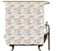 SKDSArts - Elegante tenda da doccia a forma di ombrello, a pois e strisce disegnate a mano, motivo nuvole tra ombrelli decorati e rovesci, multicolore, 175 x 183 cm (larghezza x lunghezza), tenda da