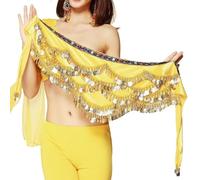 Skdvy Cintura da Donna per Danza del Ventre, Gonna Avvolgente con Sciarpa Triangolare for Danza del Ventre da Donna con Monete d'oro(Yellow)