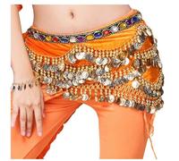 Skdvy Cintura da Donna per Danza del Ventre, Gonna Avvolgente con Sciarpa Triangolare for Danza del Ventre da Donna con Monete d'oro(Orange)