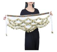 Skdvy Cintura da Donna per Danza del Ventre, Gonna Avvolgente con Sciarpa Triangolare for Danza del Ventre da Donna con Monete d'oro(Wcenlhyl-White)