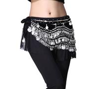 Skdvy Cintura da Donna per Danza del Ventre, Sciarpa for Fianchi a Forma di Onda for Danza del Ventre da Donna con Monete d'Argento Gonna for Danza del Ventre for Zumba Nero(Black)
