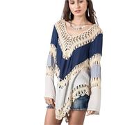 Skdvy Copribikini sui Costume Bagno,Media Lunghezza Copricostume da Spiaggia Donna, Bikini, con giunture Traforate, Bottoni, Manica Corta, Abbigliamento for L'Estate(Blue)