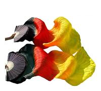 Skdvy Velo Ventaglio,Ventagli Veli Danza del Ventre, Donne Silk Belly Dance Fan Dance Silk VEILS 1 PCS Rosso+Arancione+Giallo(Black Green)