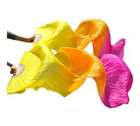 Skdvy Velo Ventaglio,Ventagli Veli Danza del Ventre, Ventilatori di Seta Danza del Ventre Seta Tinta a Mano 1 Paio di Fan Dancing Pancia Nero + Rosso Arancione + Giallo(Silver)