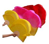Skdvy Velo Ventaglio,Ventagli Veli Danza del Ventre, Ventilatori di Seta Ventilatori di Danza Coppia di Fan Dancing della Pancia(Silver)