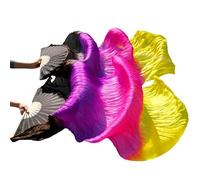 Skdvy Velo Ventaglio,Ventagli Veli Danza del Ventre, Ventilatori di Velo di Seta Fatti a Mano Ventilatori da Ballo Pancia(Silver,120cm-90cm)