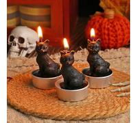 Skeadex Set di 3 candele profumate per Halloween, decorazione tealight, zucca, strega, gatto nero, scheletro 3D, candele profumate, per Halloween, Natale, Ringraziamento e feste a tema (gatto)