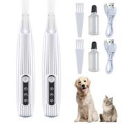 Skeadex Tagliacapelli per animali domestici con luce LED, silenzioso, con spazzola per la pulizia e olio per la cura, senza fili, per peli di animali spessi, lunghi e ricci (2 bianchi)