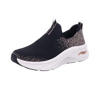Skechers Arch Fit D'lux, Pantofole Donna, Finiture In Oro Rosa A Maglia Nera, 39 EU