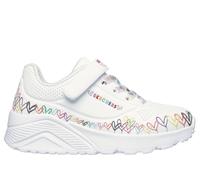 Skechers Bambina JGoldcrown: UNO Lite - Heart Craze Sneaker in Bianco/Multicolore, Taglia 29, Lavabile in lavatrice