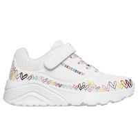 Skechers Bambina JGoldcrown: UNO Lite - Heart Craze Sneaker in Bianco/Multicolore, Taglia 33.5, Lavabile in lavatrice