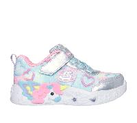 Skechers Bambina S-Lights: Unicorn Charmer - Lil Heart Sparkles Sneaker in Argento/Multicolore, Taglia 22