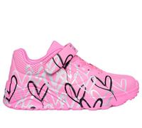 Skechers Bambina x JGoldcrown: UNO Lite - Love Levitate Sneaker in Rosa Fluo, Taglia 32, Lavabile in lavatrice