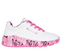 Skechers Bambina x JGoldcrown: UNO Lite - Lovely Luv Sneaker in Bianco/Rosa Fluo, Taglia 27