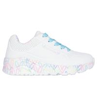Skechers Bambina x JGoldcrown: UNO Lite - Lovely Luv Sneaker in White/Pink Turquoise, Taglia 33