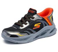 Skechers Bambini e Ragazzi Meteor-Lights Brisk-Beams Slip-in ALLENATRICE, Black Synthetic/Silver Textile/Orange & Y, 27.5 EU