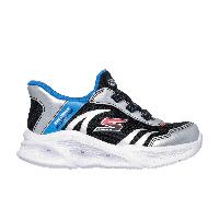 Skechers Bambino Slip-ins: Meteor-Lights - Brisk-Beams Sneaker in Argento/Nero, Taglia 34