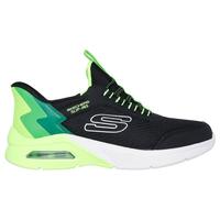 Skechers Bambino Slip-ins: Microspec Max - Brisk-Stripe Sneaker in Nero/Lime, Taglia 28.5