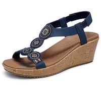Skechers Beverlee-Date Glam Sandal, Zeppa Donna, Blu, 40 EU
