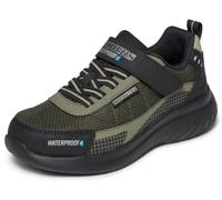 Skechers Bounder 2.0 Aqua Pace - Scarpe da Ginnastica da Ragazzo, Colore: Nero e Oliva, Sintetico/Tessuto/Finiture argentate, Taglia 38
