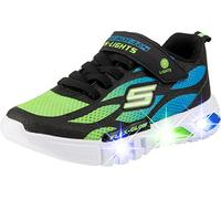Skechers Boy's Flex-Glow Dezlom Trainers, Black Synthetic/ Textile/ Blue & Lime Trim, 31 EU
