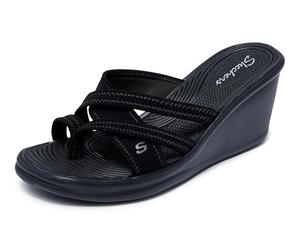 Skechers Cali Women's Rumblers-Beautiful People Wedge Sandal,Black,11 M US